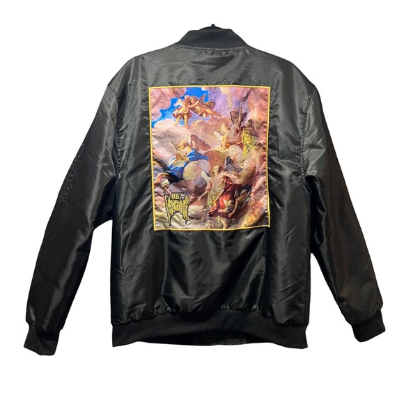 Rebel Vengeance Bomber Jacket XL Black Angels Art Patch Graphic Streetwear - Picture 1 of 10